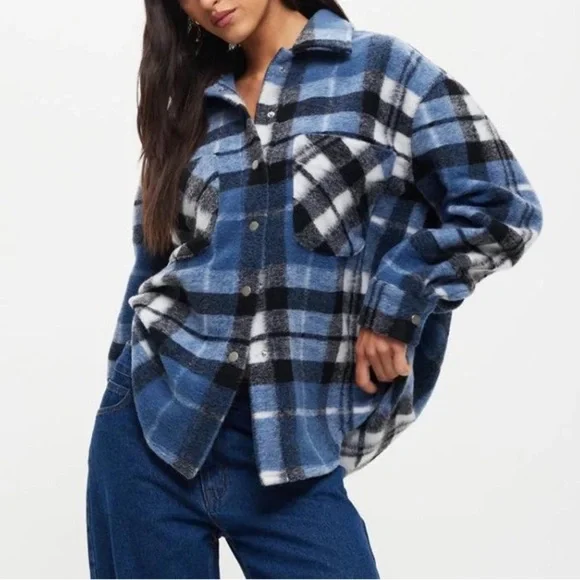 Lioness Blue, Black, and White Striped Surplus Jacket Flannel - Picture 1 of 7